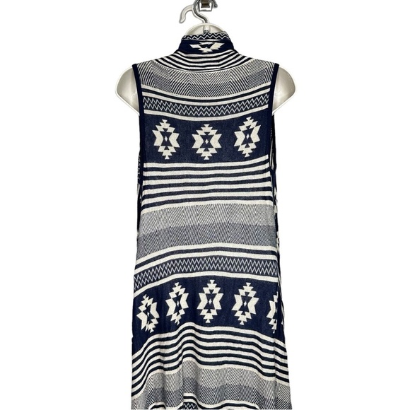 Forever 21 Sleeveless Open Cardigan Sweater Blue Beige Womens Size M - Picture 8 of 11